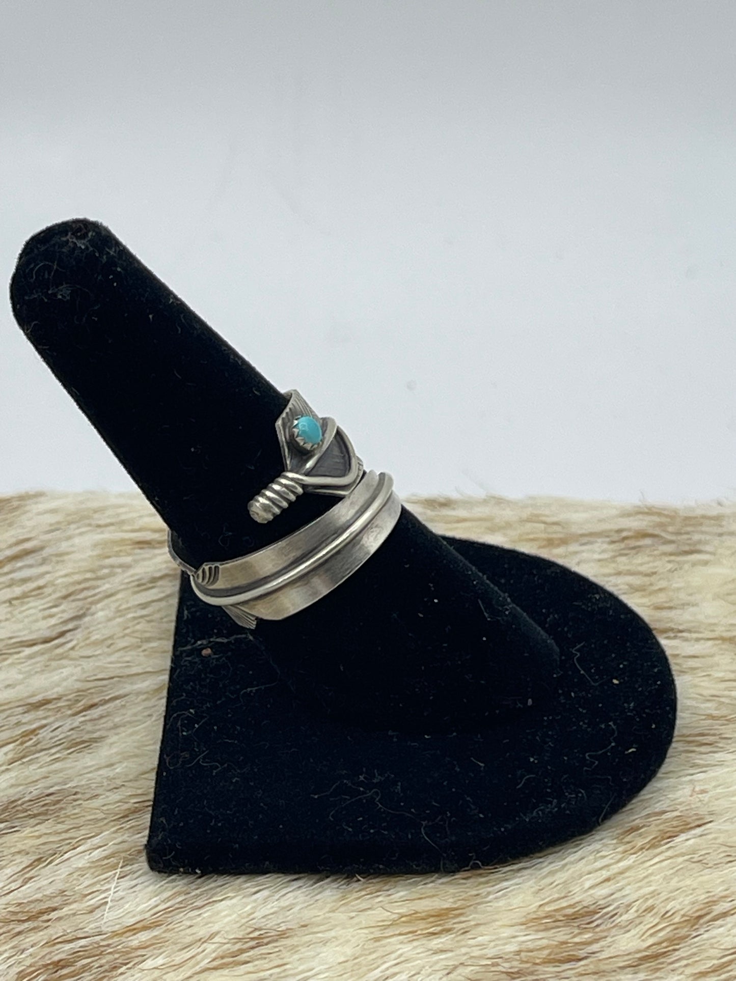 Adjustable Feather Ring with Turquoise by Chris Charley, Navajo