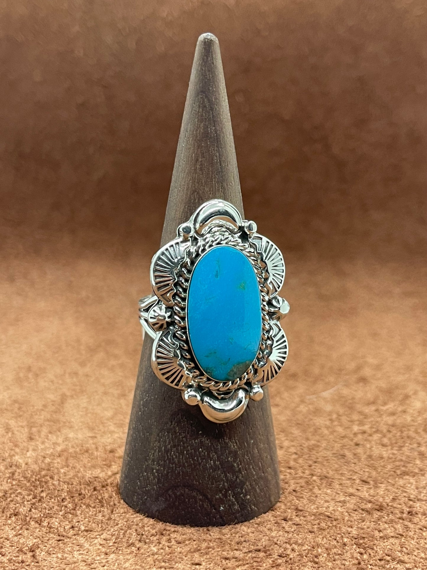 10.0 Turquoise Oval Ring by Daniel Dakai, Navajo