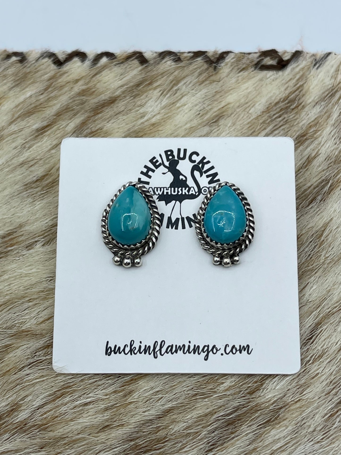 Kingman Turquoise Teardrop Post Earrings by Trish Largo, Navajo