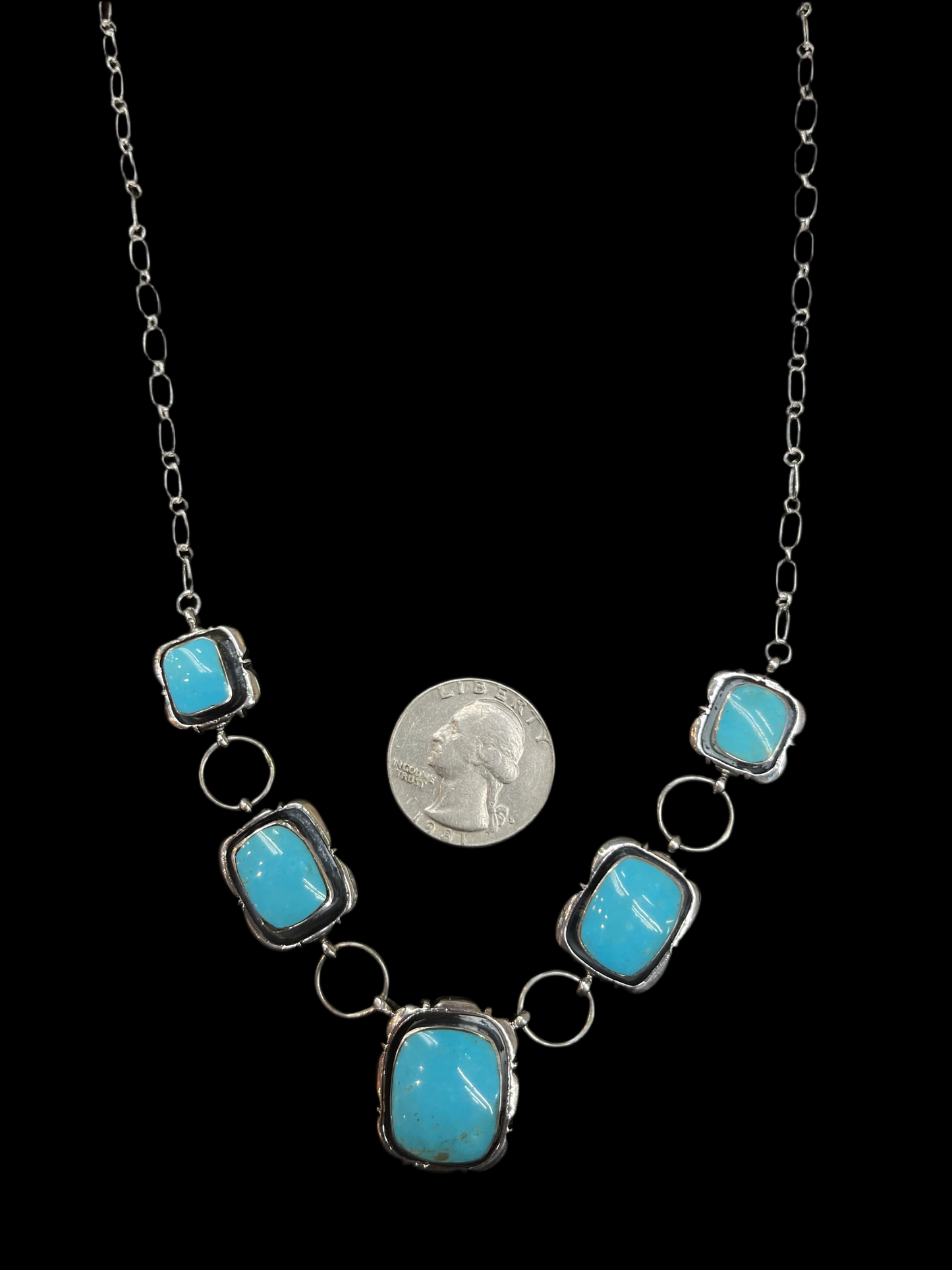 24" 5 Stone Turquoise Necklace by Mike Smith, Navajo