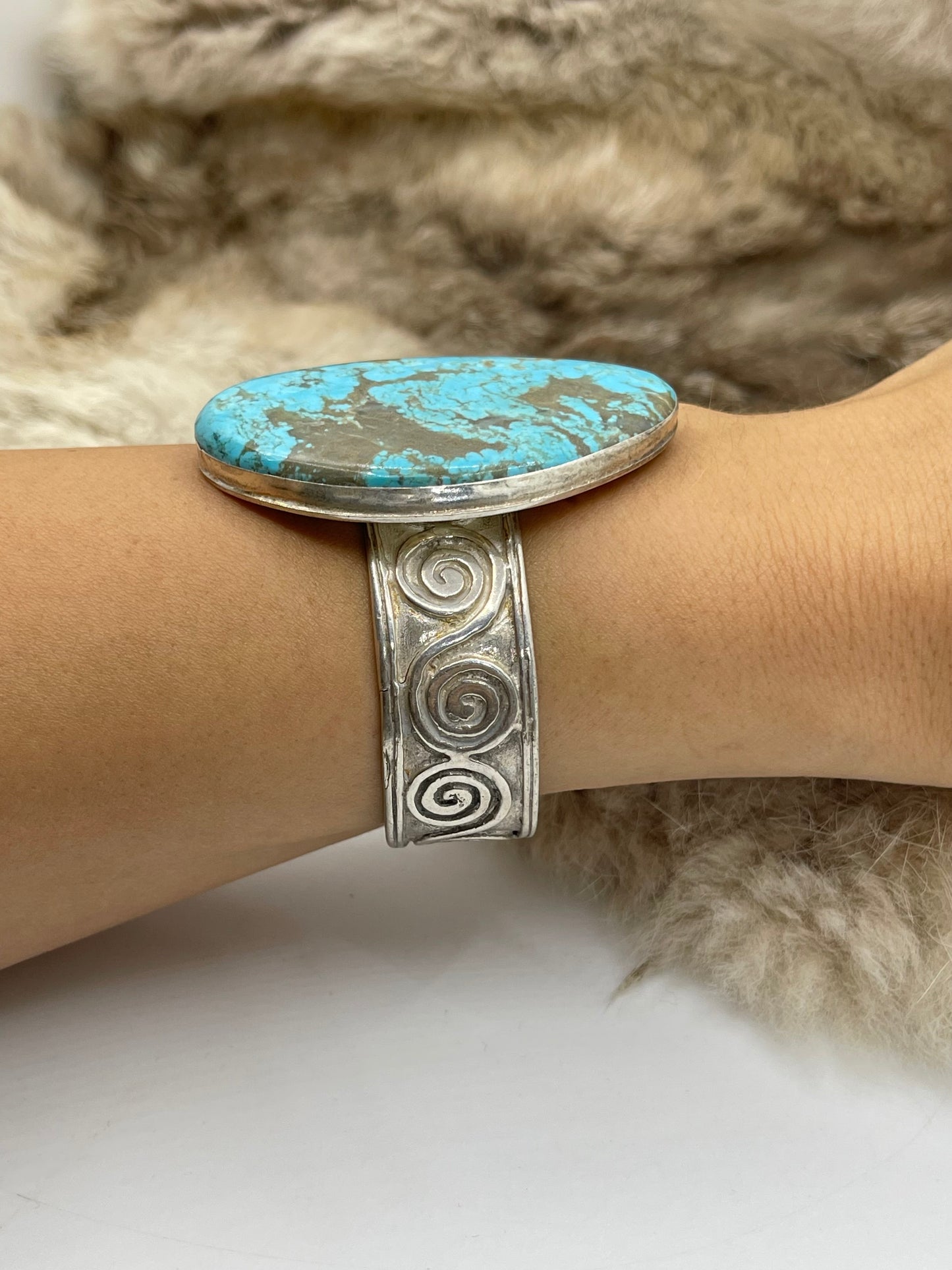 #8 Turquoise Overlay Cuff by Carrie Cannon, Kiowa