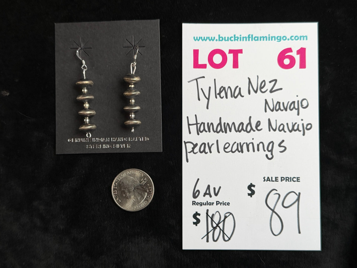 LOT 61 8/9 Handmade Navajo Pearl Earrings by Tylena Nez, Navajo