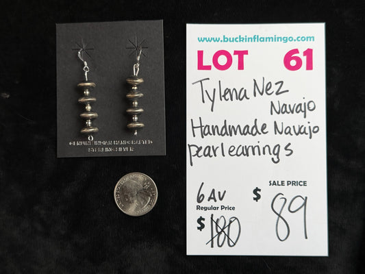 LOT 61 8/9 Handmade Navajo Pearl Earrings by Tylena Nez, Navajo