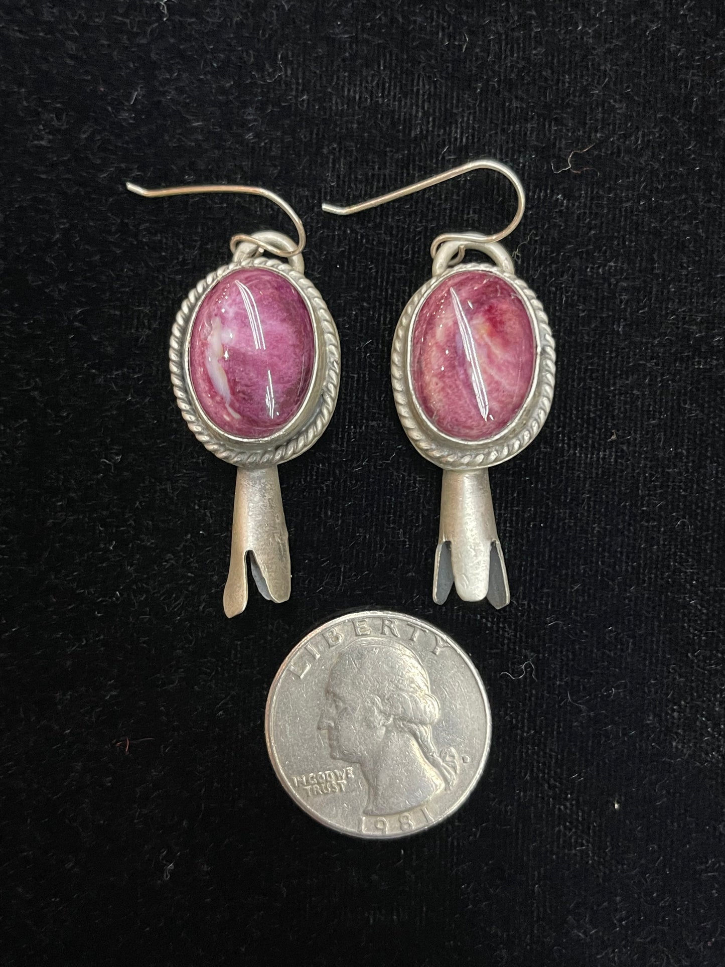 Purple Spiny Oyster Blossom Dangle Earrings by Gilbert Nez, Navajo