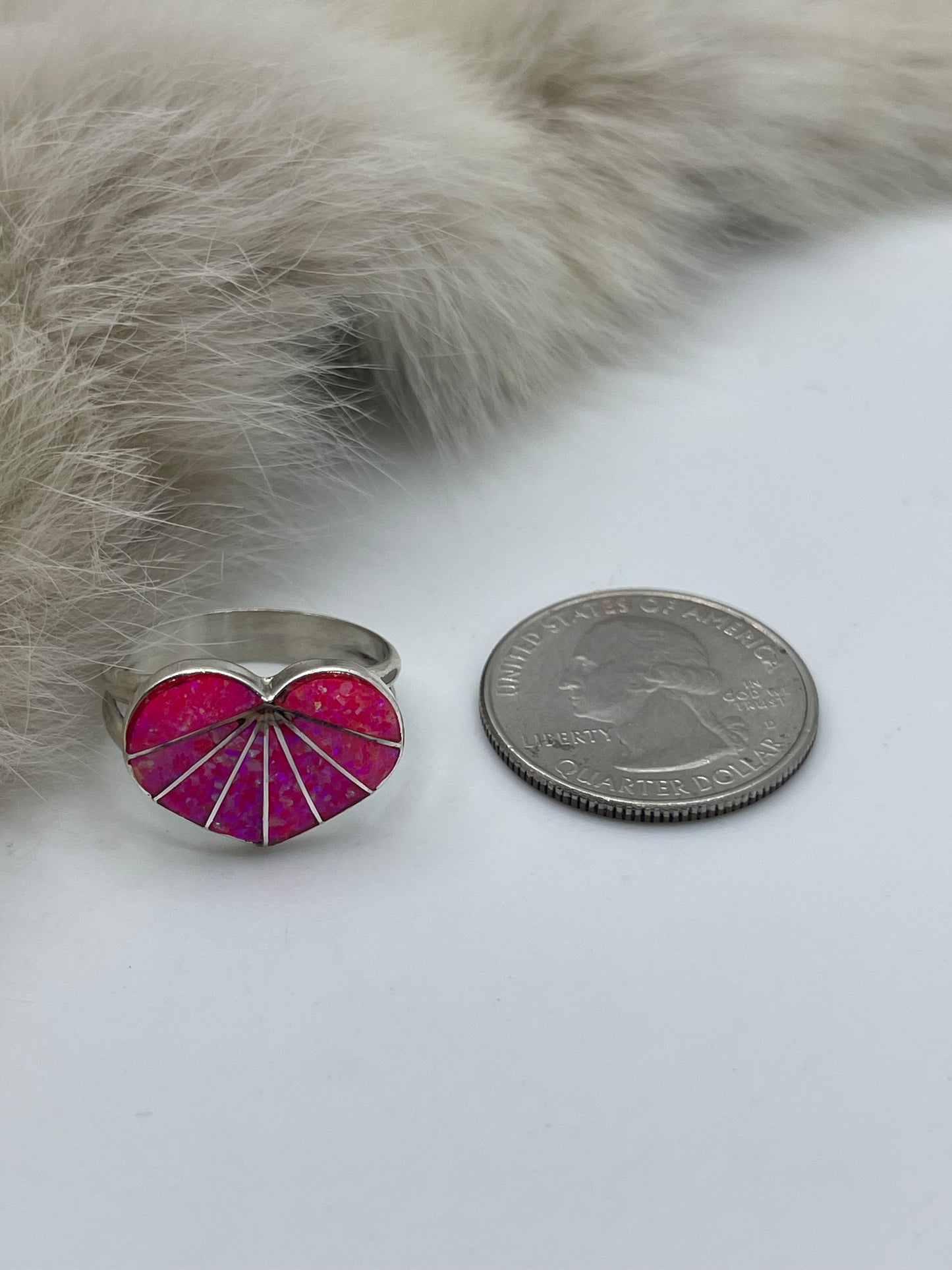 8.0 Pink Opal Inlay Heart Ring