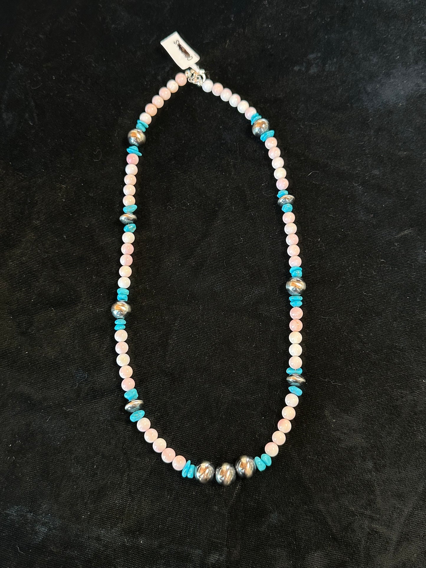 20" Pink Conch Shell and Turquoise Necklace with 10mm Navajo Pearls