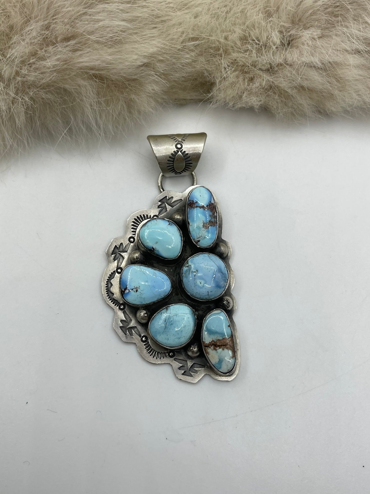 8mm Bail Golden Hills Turquoise Half Cluster Pendant by Lyle Piaso, Navajo