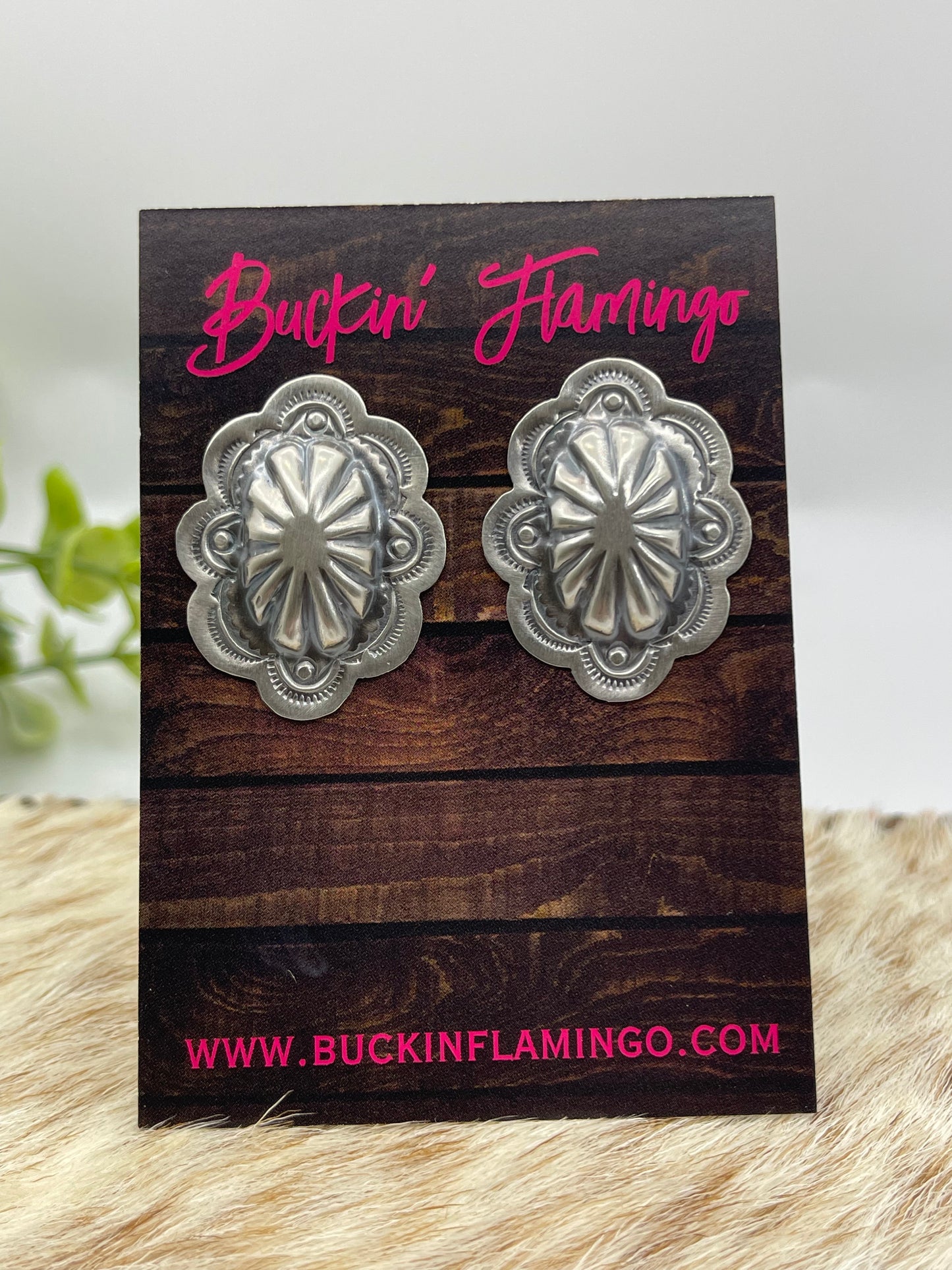 Oval Concho Top Post Earrings by Lavina Benally, Navajo