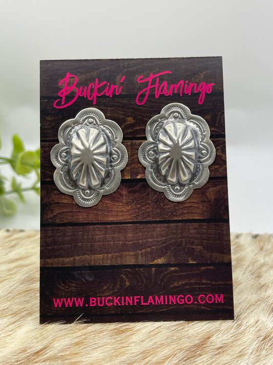 Oval Concho Top Post Earrings by Lavina Benally, Navajo