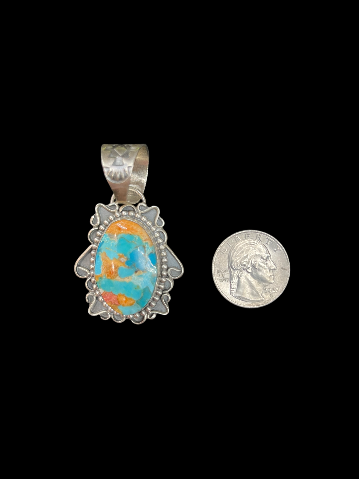 Spiny Turquoise Pendant by T.Nez Sr., Navajo.