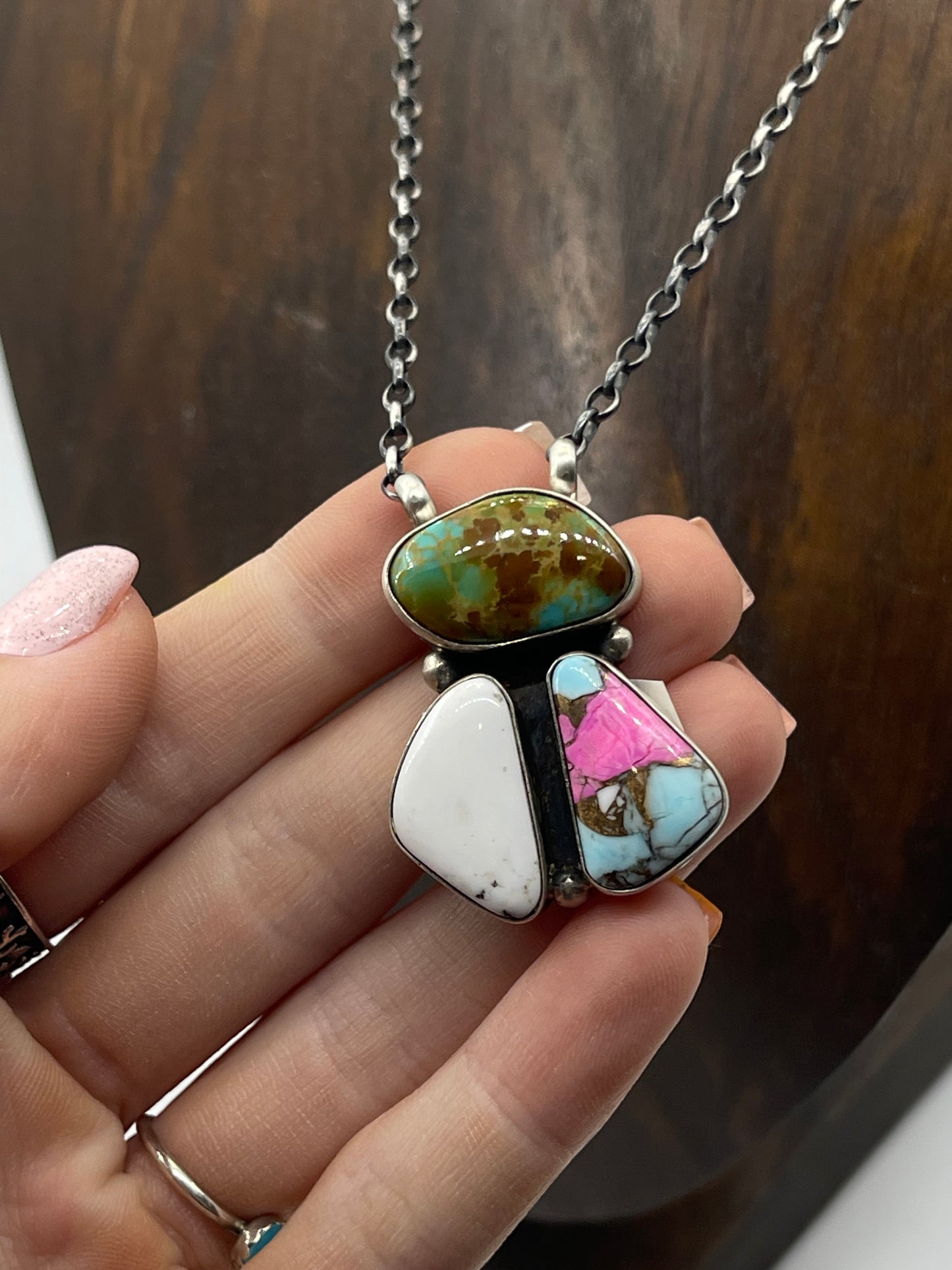 Turquoise, Cotton Candy, and White Buffalo Cluster Necklace by Donovan Skeets, Navajo