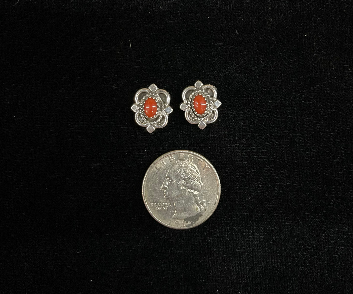 Red Coral Post Earrings by Sharon McCarthy, Navajo