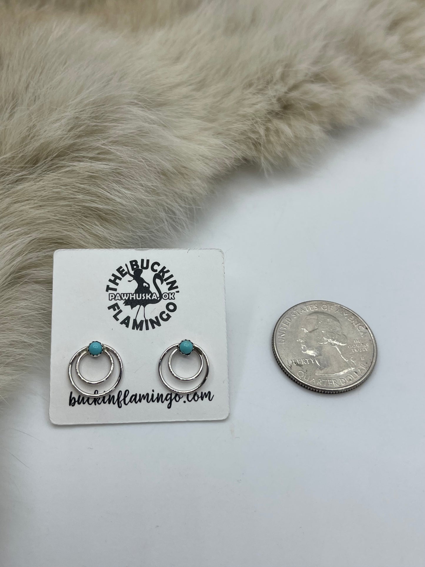 Double Circle Post Earrings with Turquoise Earrings by Shantel Bitsie, Navajo