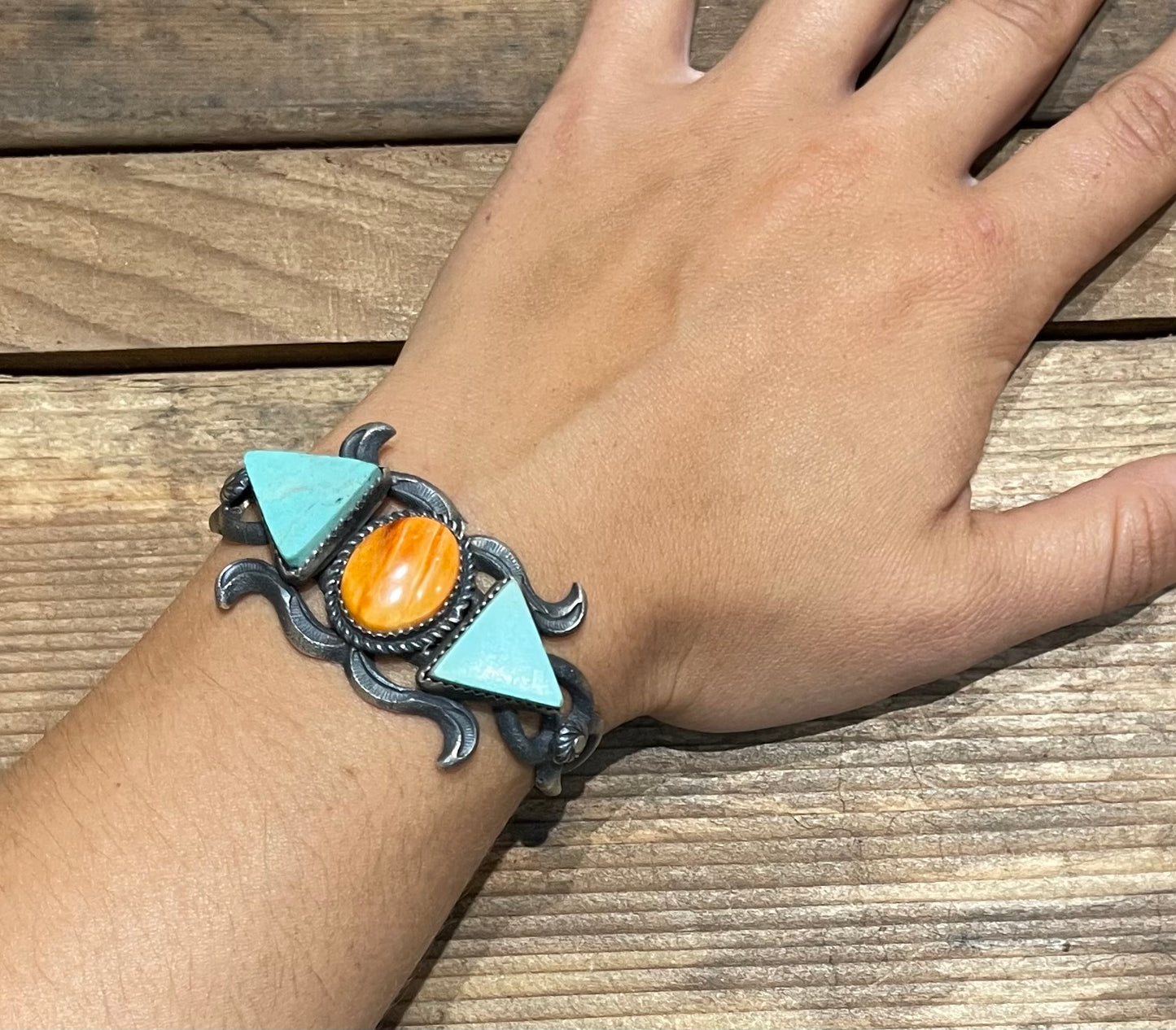 Turquoise and Spiny Oyster Cuff by Kevin Billah, Navajo