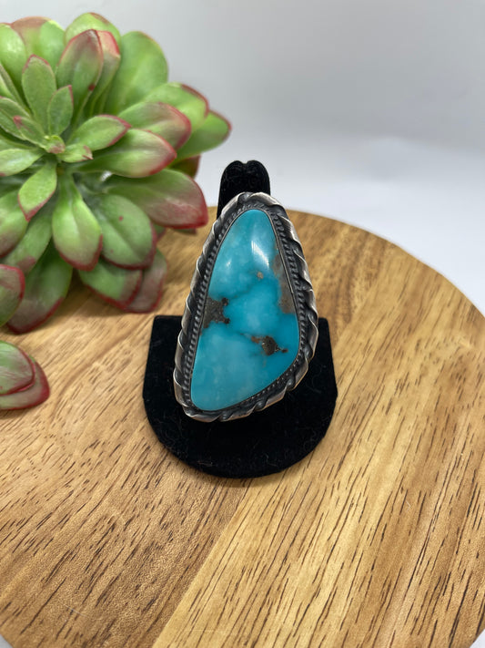 Adjustable Kingman Turquoise Ring by Delbert Secatero, Navajo
