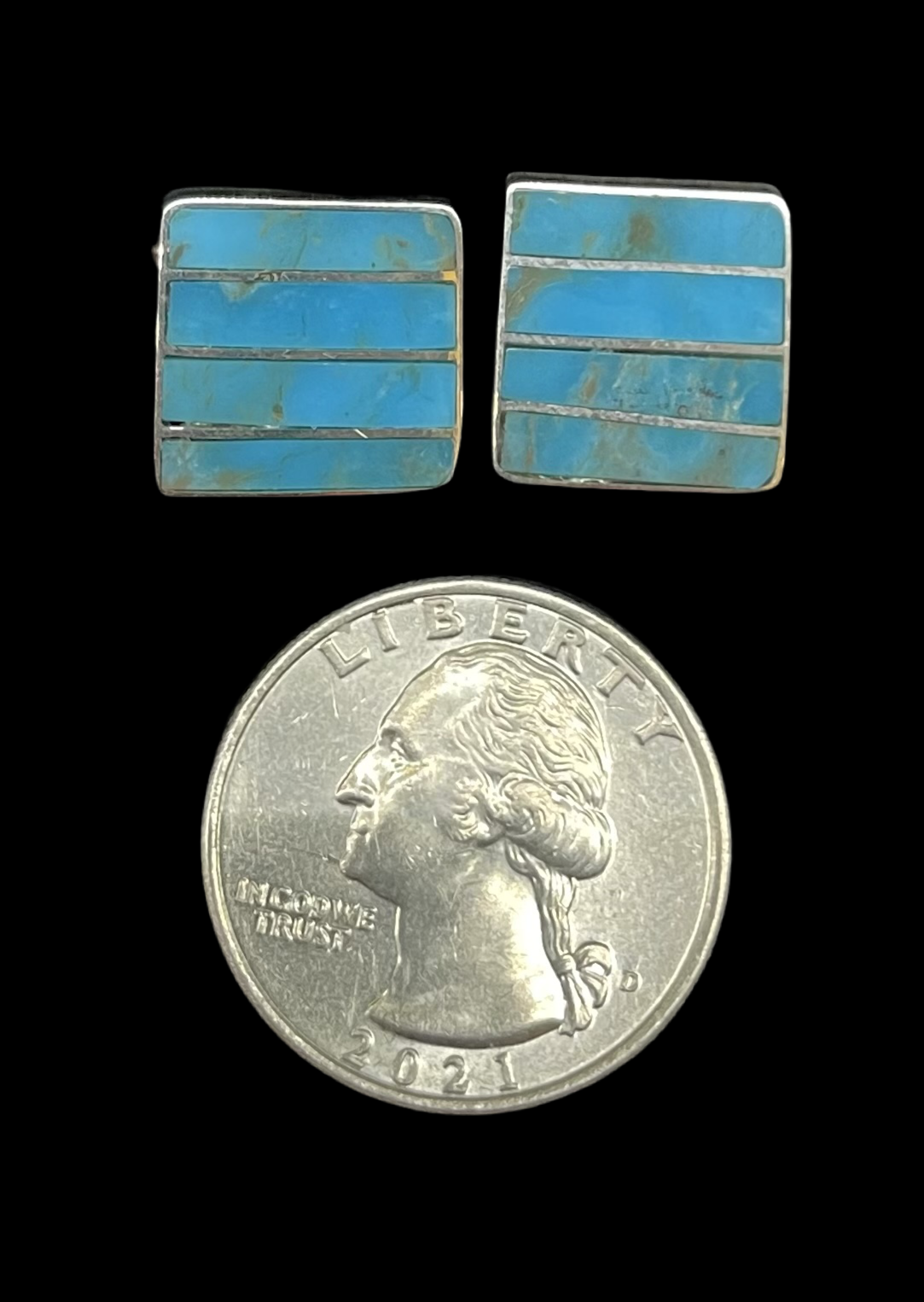 Square Post Turquoise Inlay Earrings by Viann Haloo, Zuni