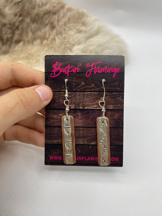 Silver and Copper Dangle Bar Earrings with Stamps by Apache