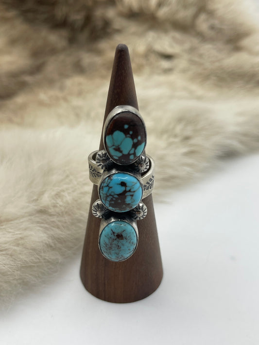 3 Stone Egyptian Turquoise Adjustable (8.0-11.0) by Happy Piasso, Navajo