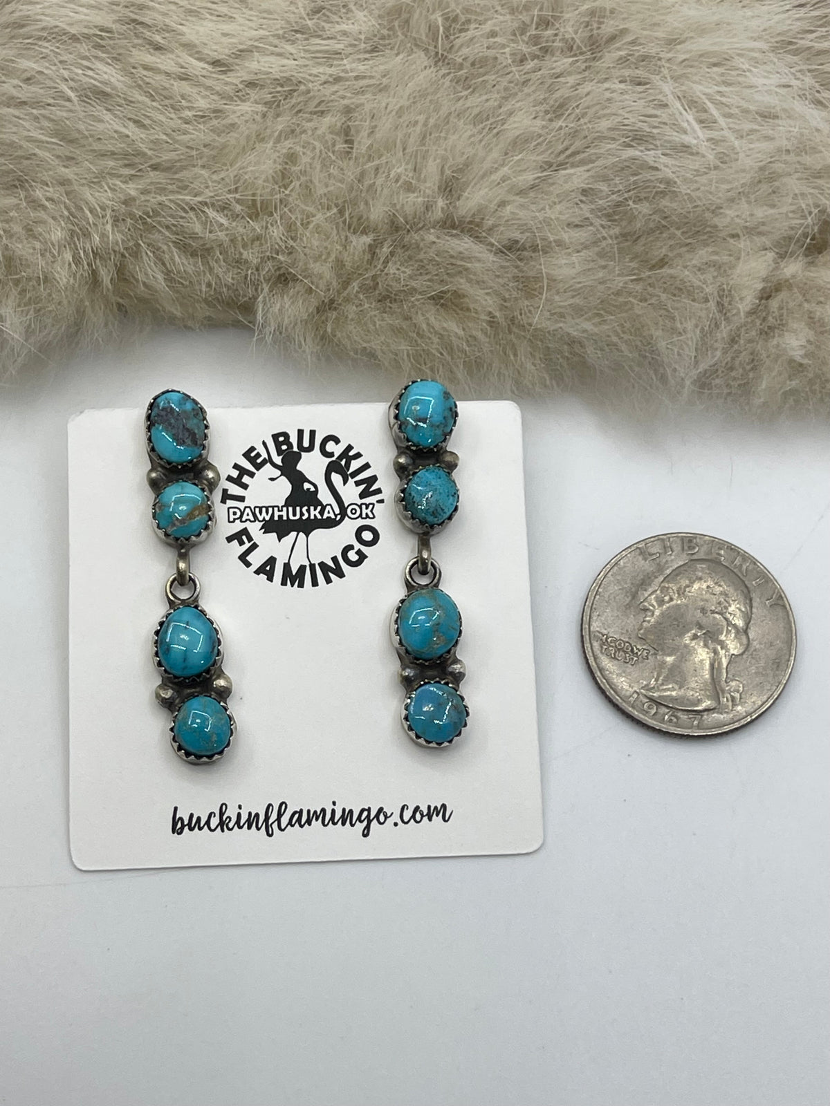 4 Stone Dangle Turquoise Earrings by P. Spencer, Navajo