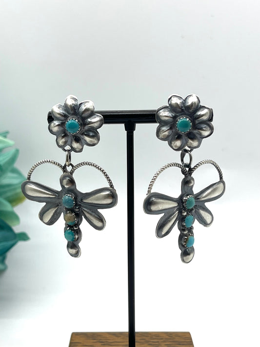 Lightweight Dragonfly Post Earrings w/Turquoise by Gabrielle Yazzie, Navajo