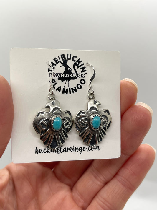 Turquoise Thunderbird Dangle Earrings by Paige Gordon, Navajo