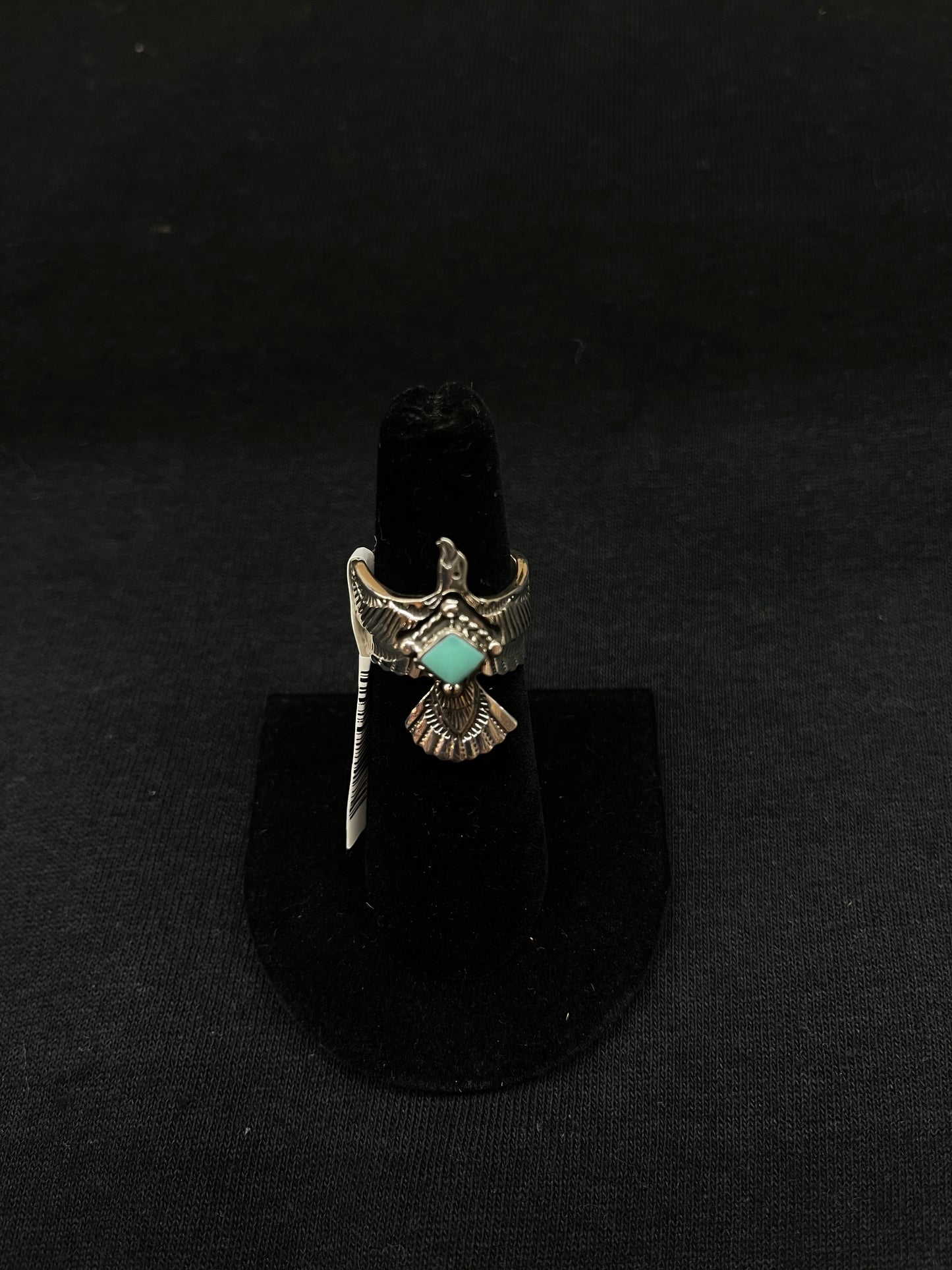 Adjustable Turquoise Thunderbird Ring by Jeremy Delgarito, Navajo