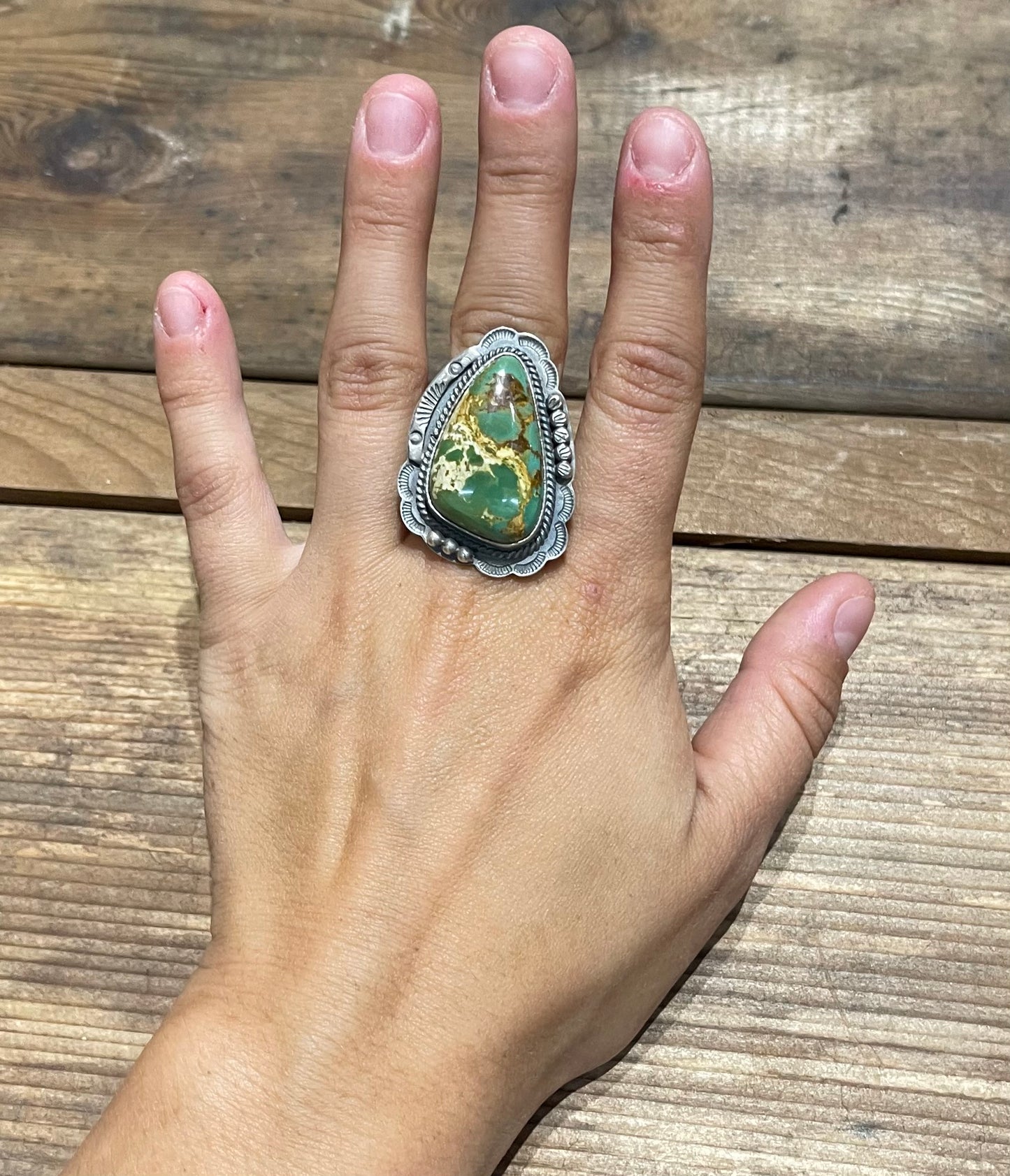 7.5 Royston Turquoise Ring by Gilbert Platero, Navajo