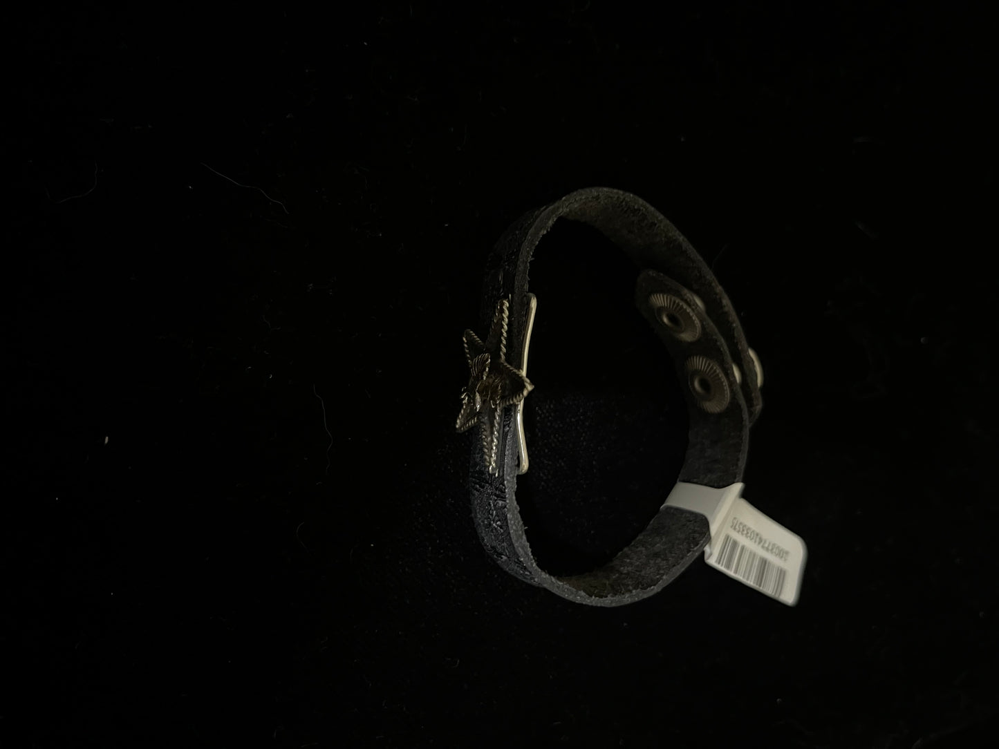 6 1/2"- 7 1/4" Silver Eagle Star Leather Bracelet by Gilbert Smith, Navajo