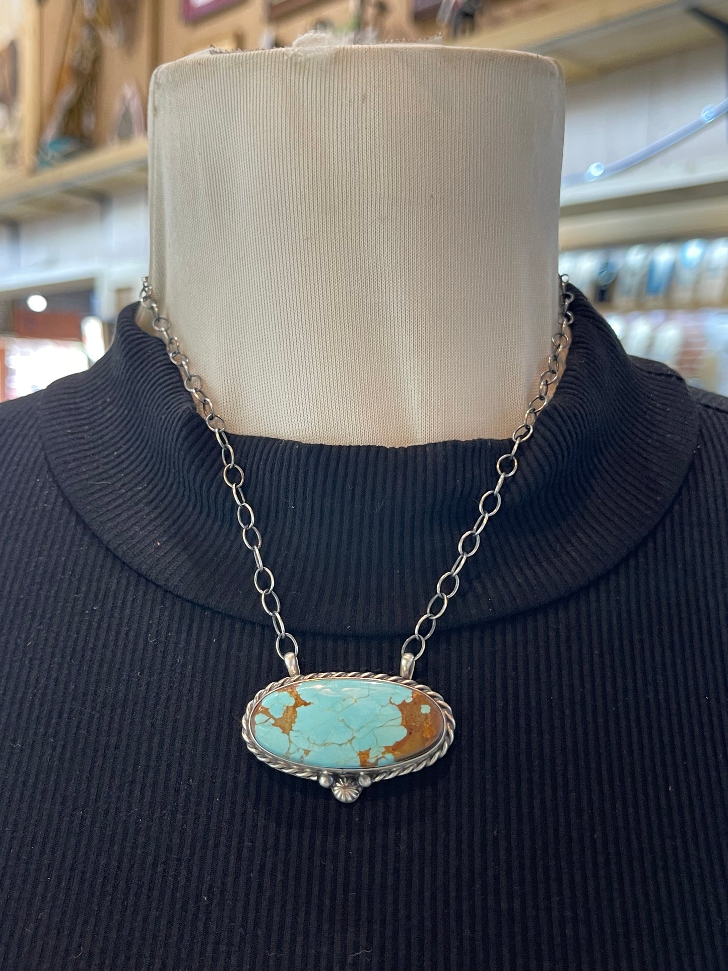 16" #8 Turquoise Oval Necklace by Chassity Belone, Navajo