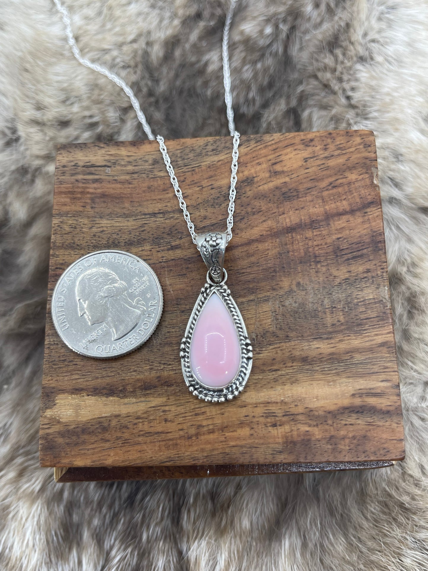 Pink Conch Shell Teardrop Pendant on Chain