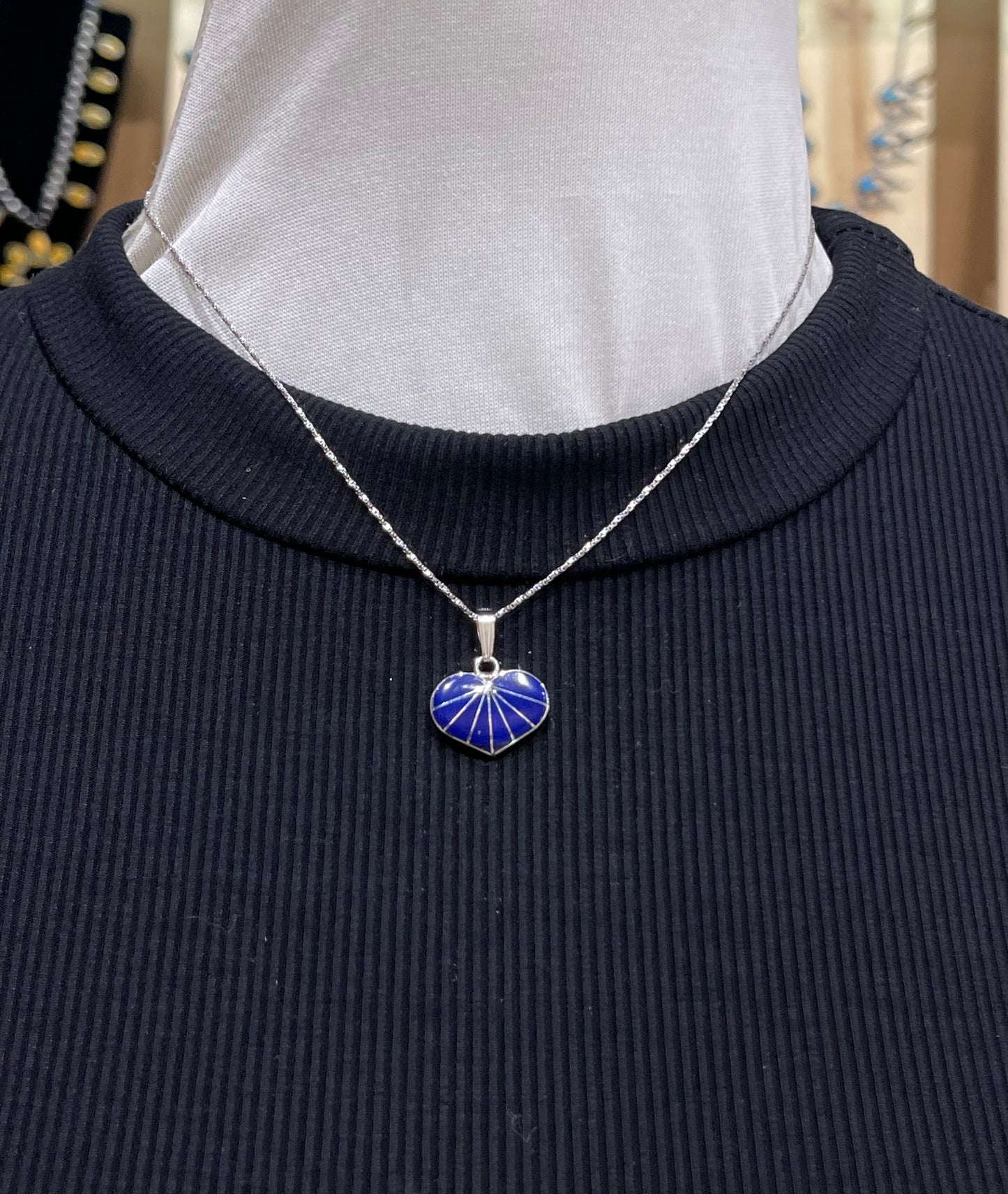 16" Lapis Inlay Heart Necklace by Zuni