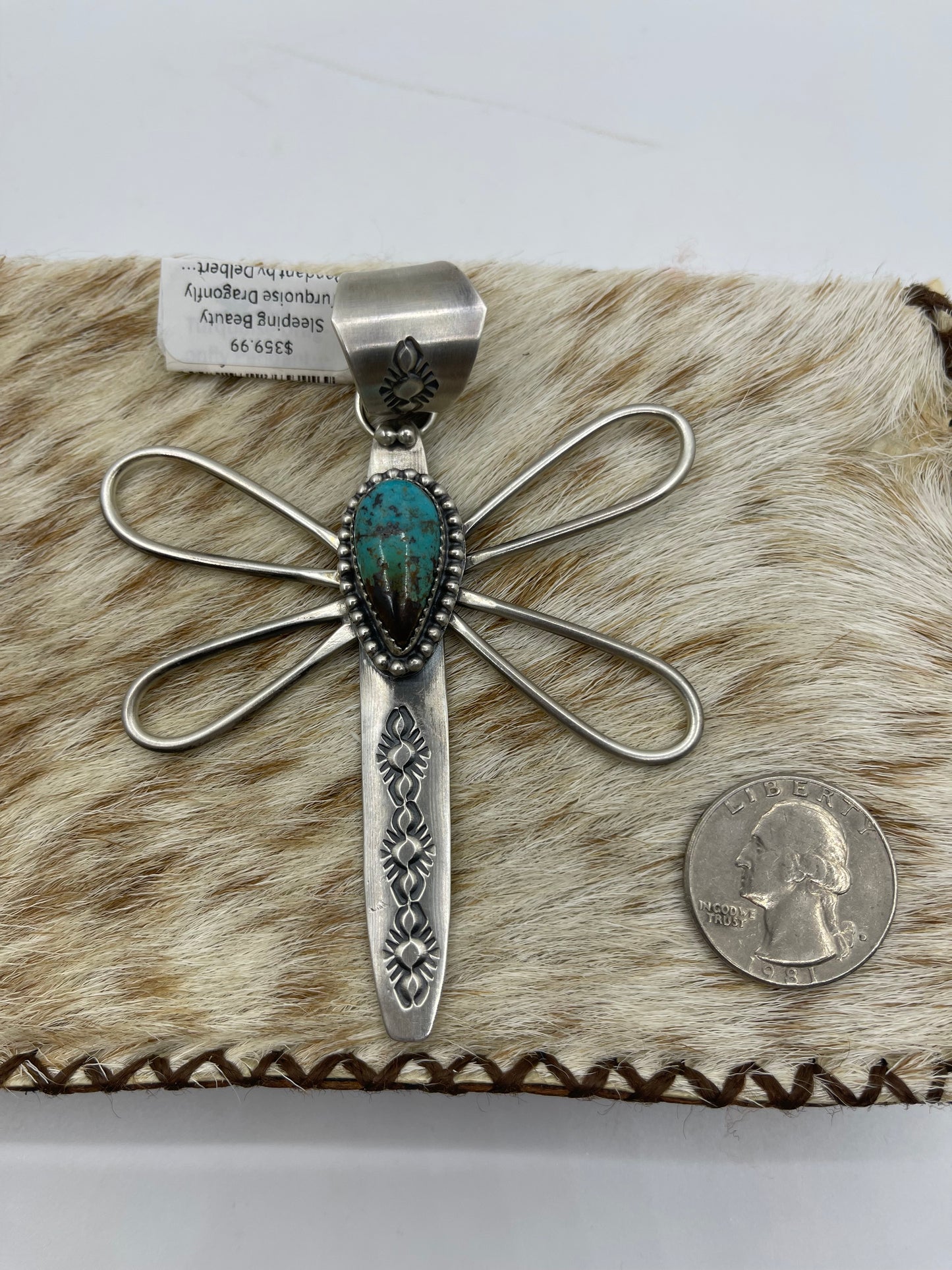 Sleeping Beauty Turquoise Dragonfly Pendant by Delbert Secatero, Navajo