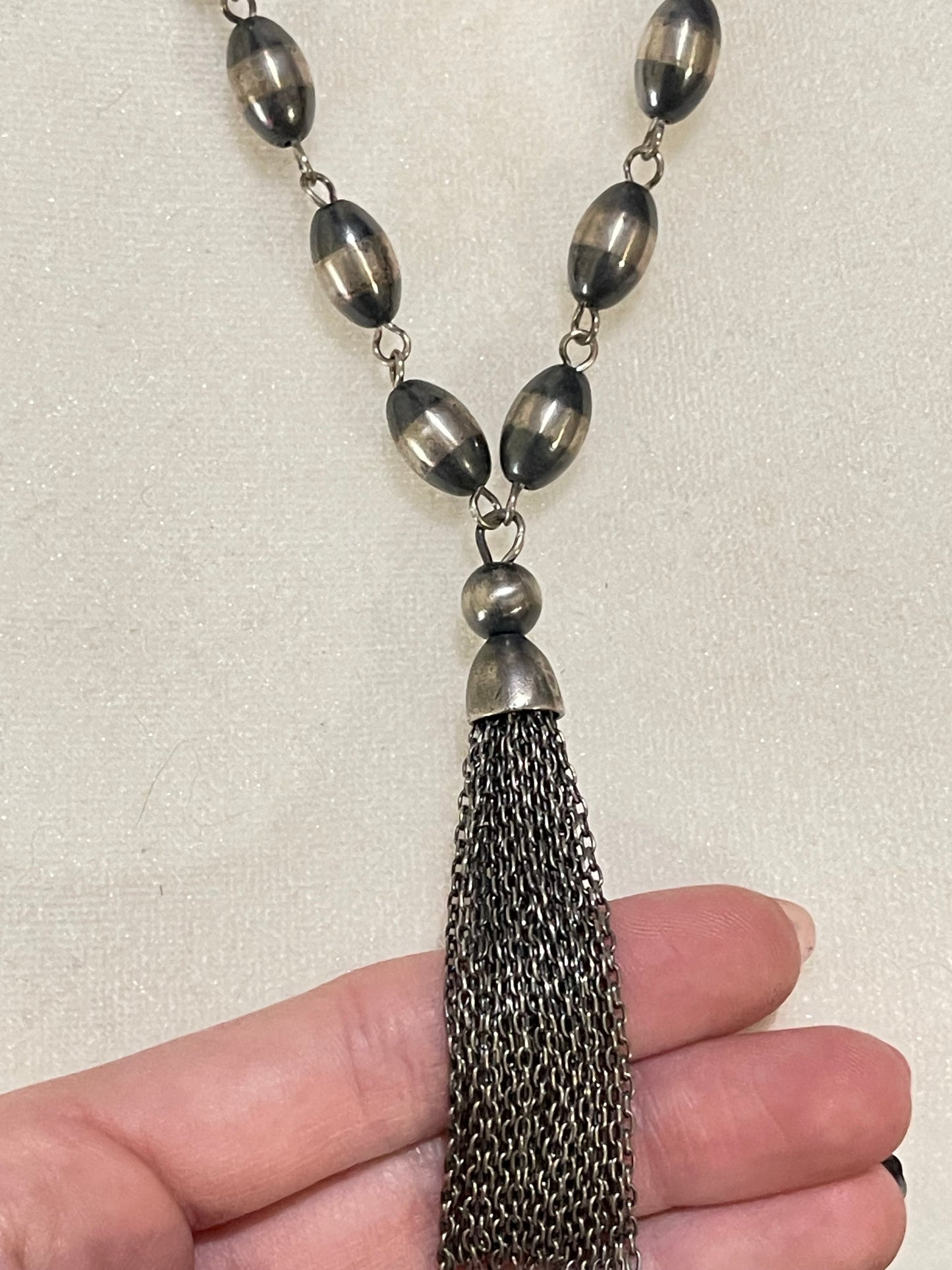 8mm Navajo Pearl and Chain Necklace with Tassel (20” + 3” tassel)