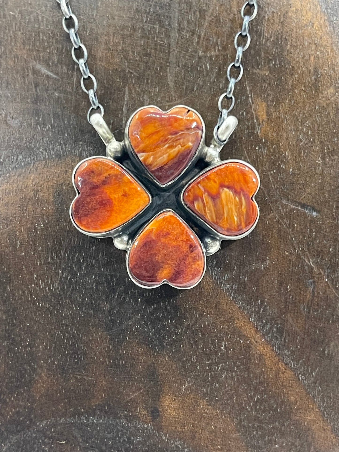 16" Dark Spiny Oyster 4 Heart Necklace