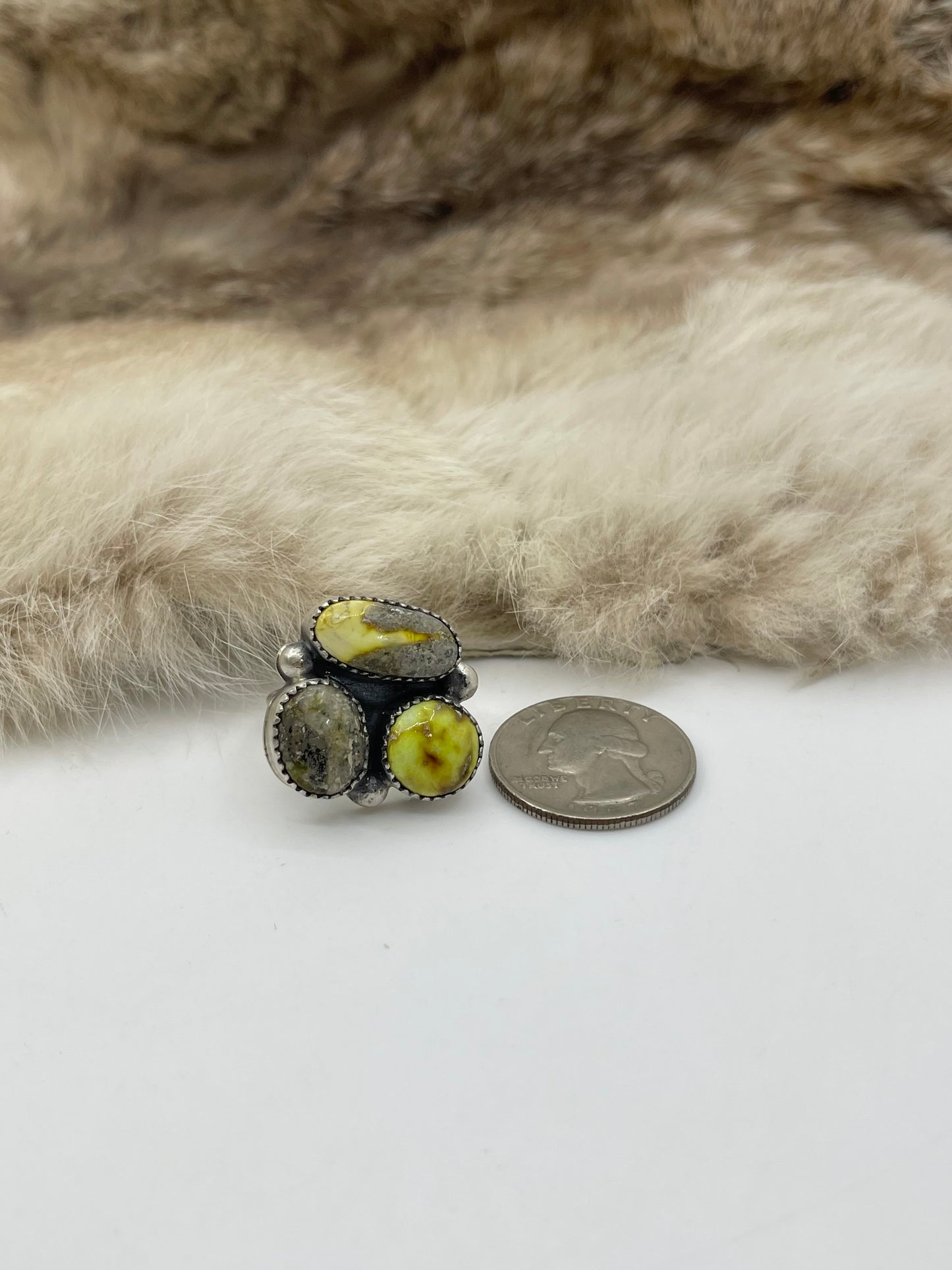 7.5 3 Stone Palomino Turquoise Ring by Phil Nez, Navajo