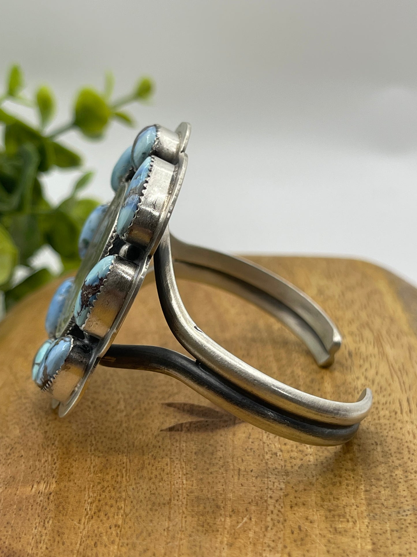 1935 Silver Dollar with Golden Hills Turquoise Cluster Cuff
