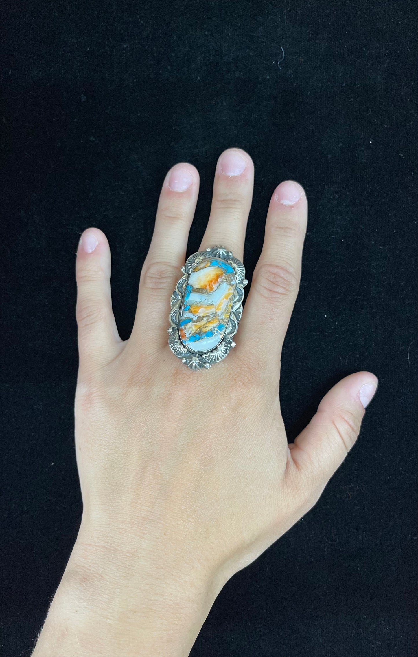 8.0 Spiny Turquoise Ring by Emerson Delgarito, Navajo