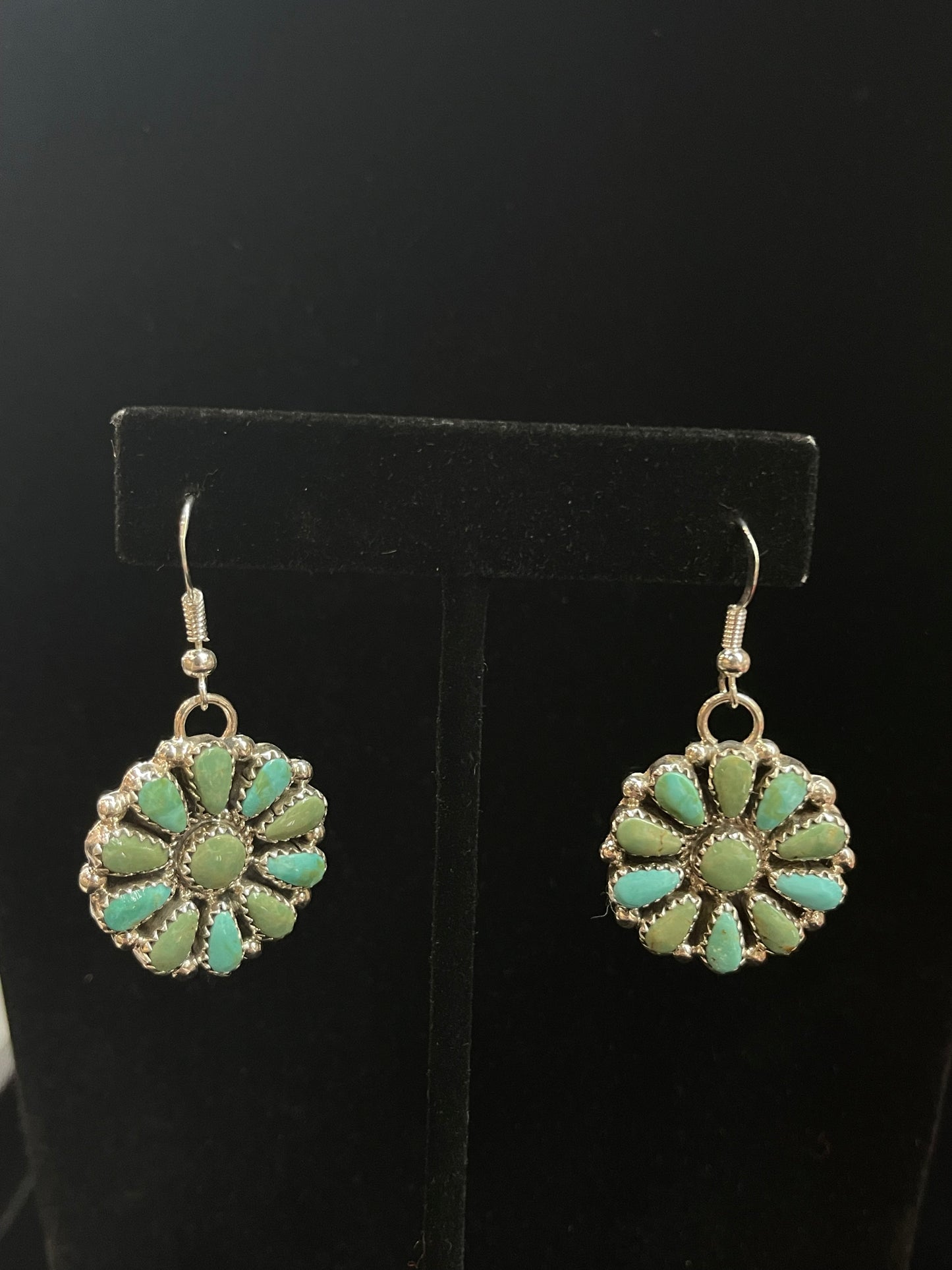 Blue and Green Turquoise Cluster Earrings by Alicia Wilson, Navajo