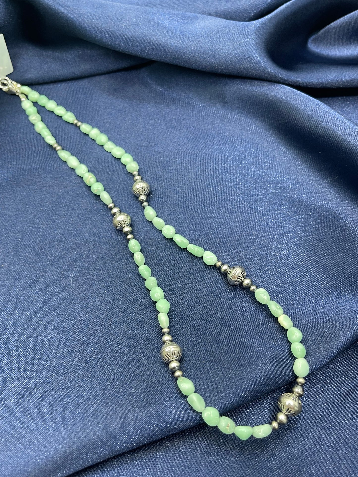 17" White Creek Turquoise with Stamped Hand Soldered Pearls Necklace