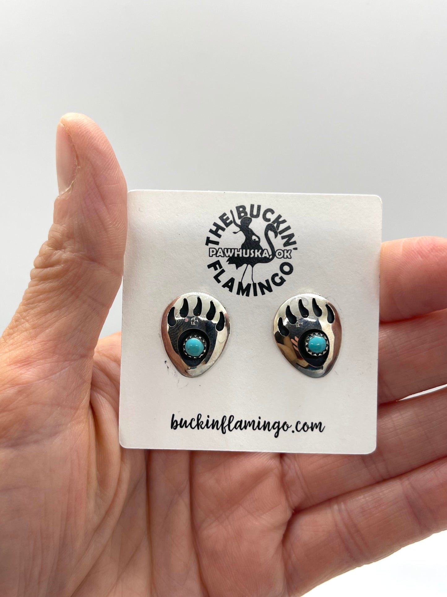 Bear Claw Turquoise Shadowbox Post Earrings by Leroy Parker, Navajo