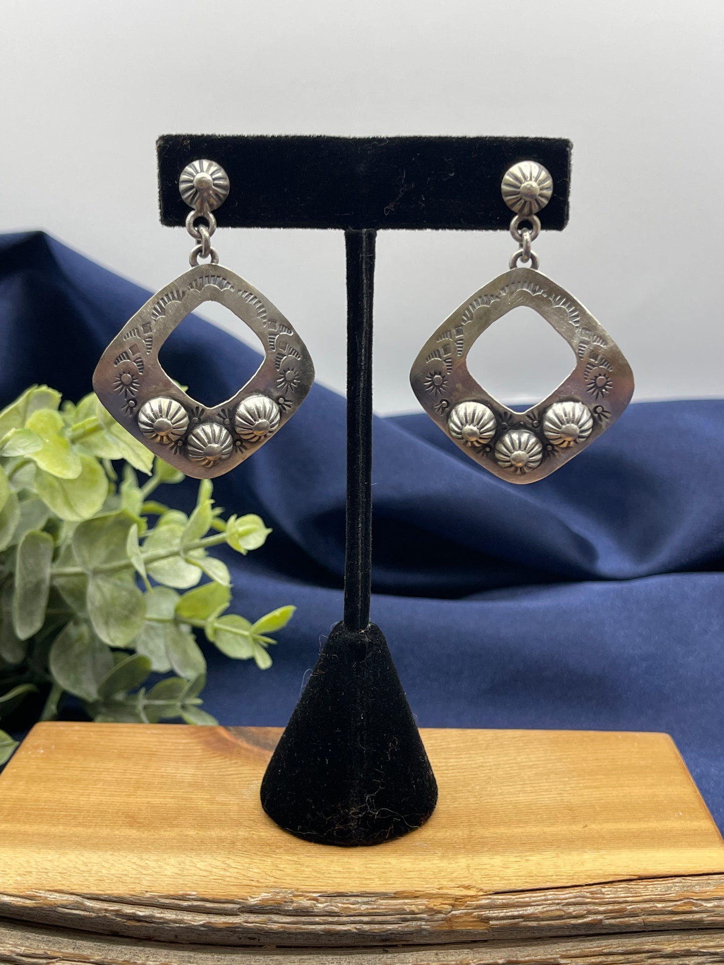 Silver Post Concho Earrings