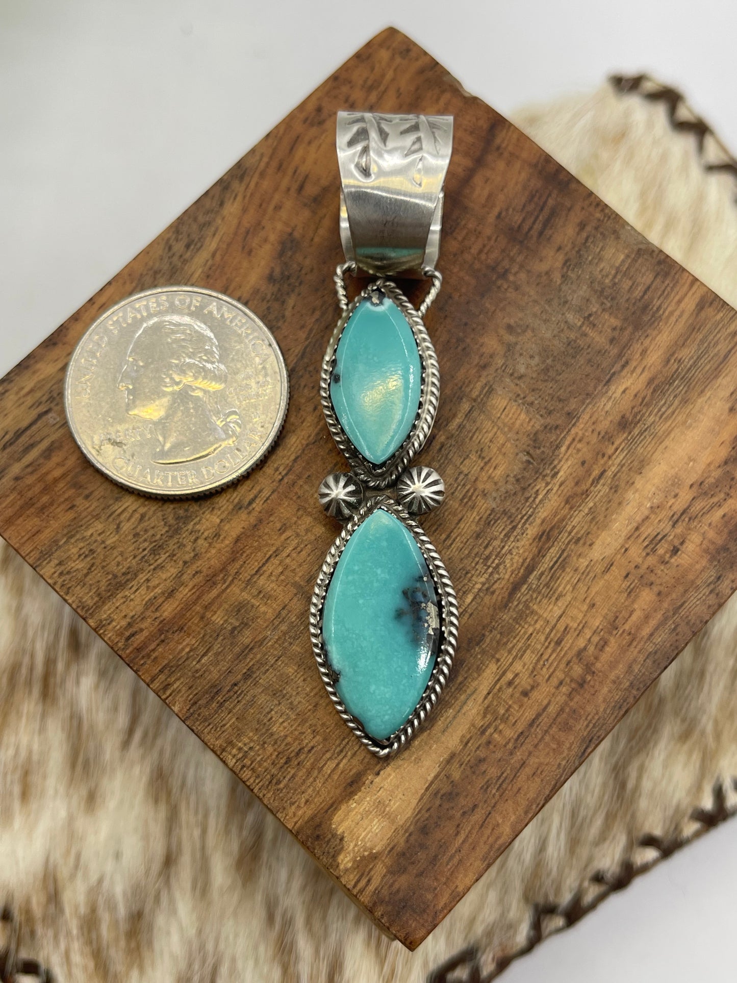 2 Stone Turquoise Pendant by Selina Warner, Navajo