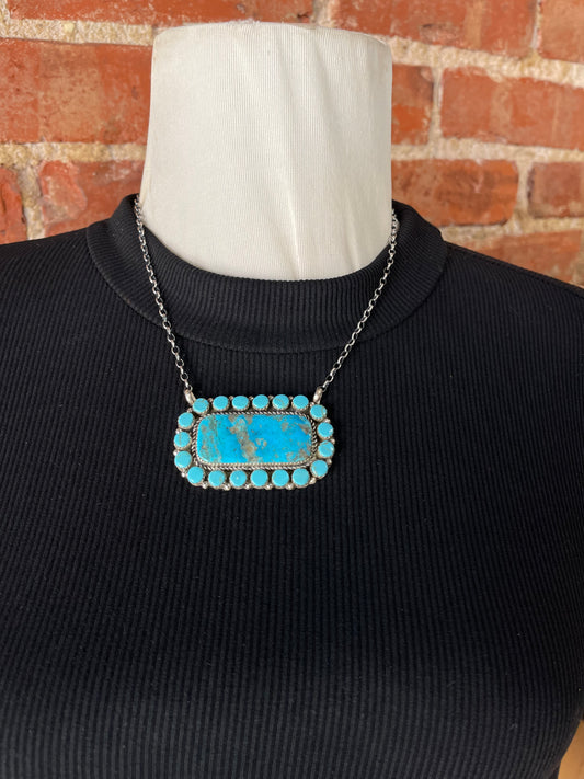 LOT 4 1/18 16" Kingman Cluster Rectangle Necklace by Larry Etsitty, Navajo