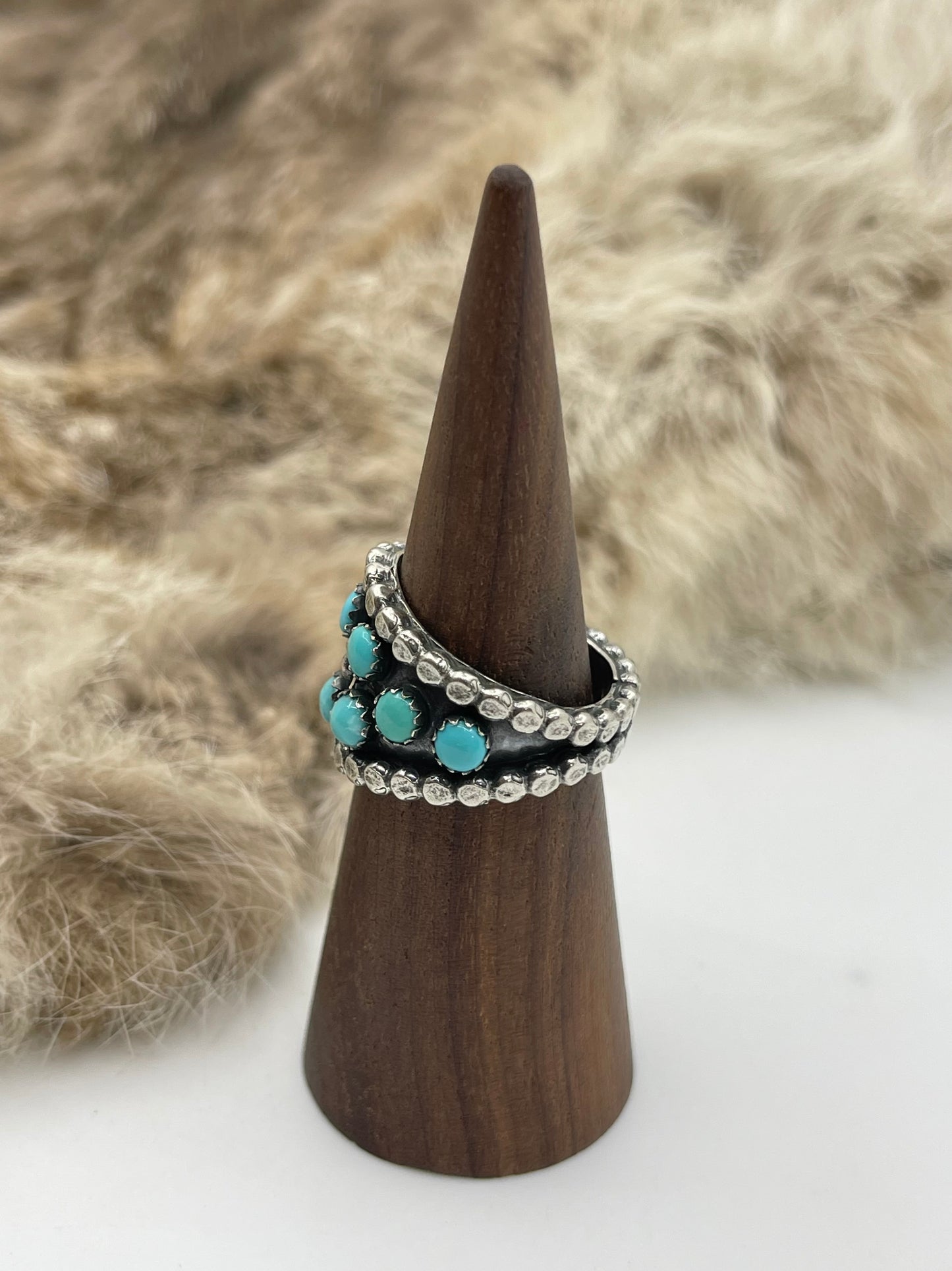 9.0 10 Stone Turquoise Band by Kenny Lonjose, Navajo