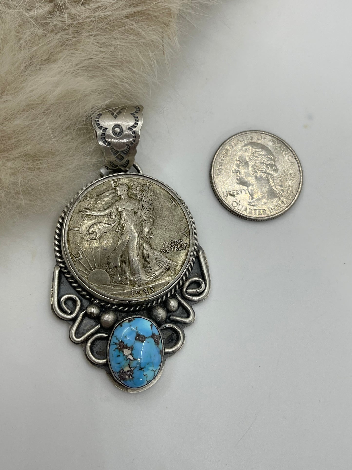10.5mm Bail 1943 Golden Hills Half Dollar Pendant By Boyd Ashley, Navajo
