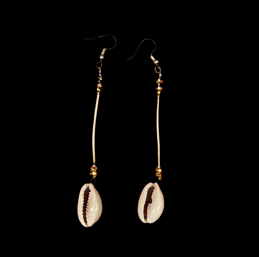 Cowrie Shell and Porcupine Quill Dangle Earrings