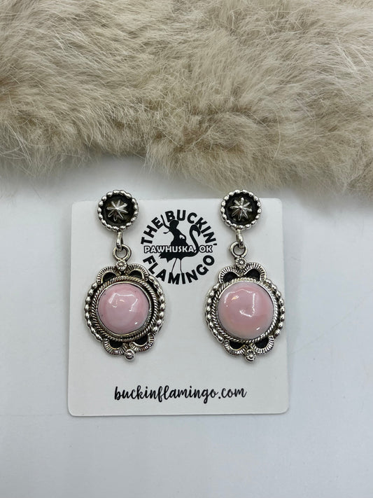Pink Conch Shell Dangle Earrings by Sheena Jack, Navajo