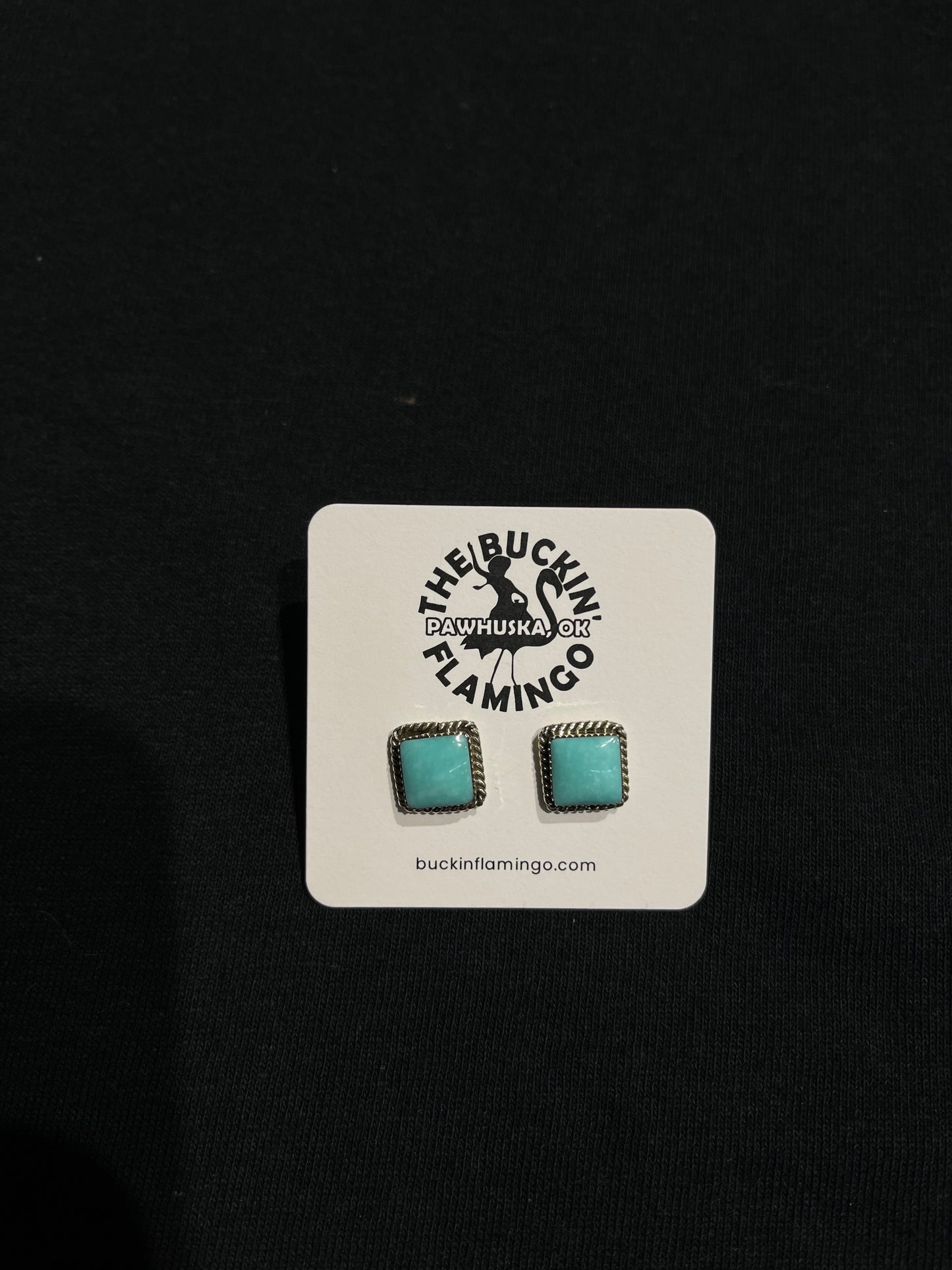 Kingman Turquoise Square Post Earrings by Shaun Clark, Navajo