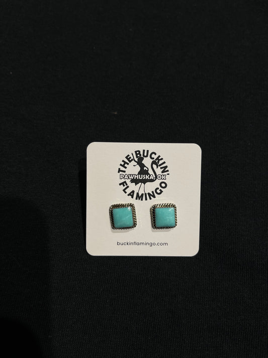 Kingman Turquoise Square Post Earrings by Shaun Clark, Navajo