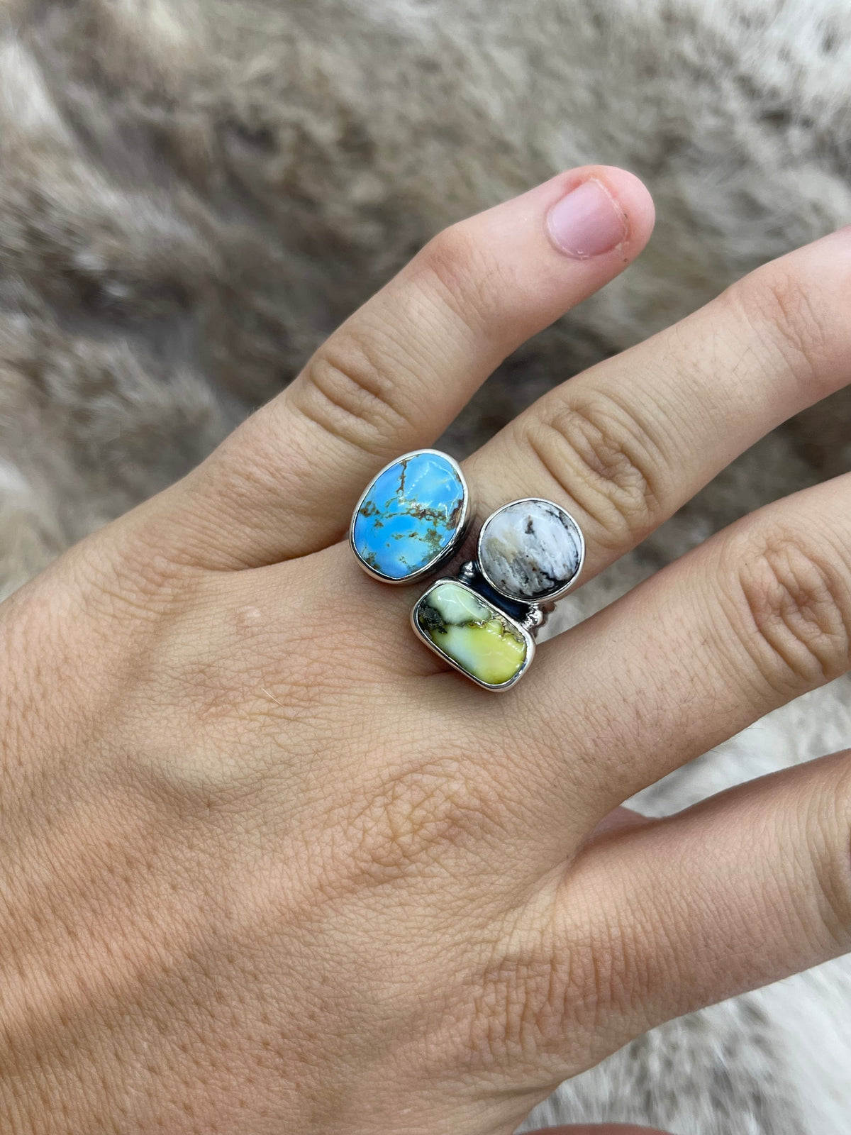 8.0 3 Stone Semi-Adjustable Ring Golden Hills & Palomino Turquoise